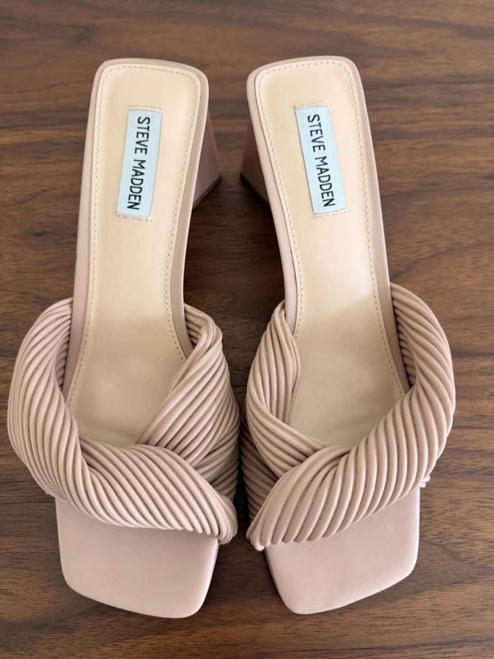 Steve Madden Nude Twisted Strap Block Heel Sandals